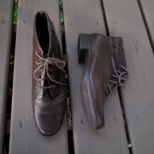 Vintage‎ 90s y2k Chunky Heel Brown Leather Steampunk Granny Boots Booties 9